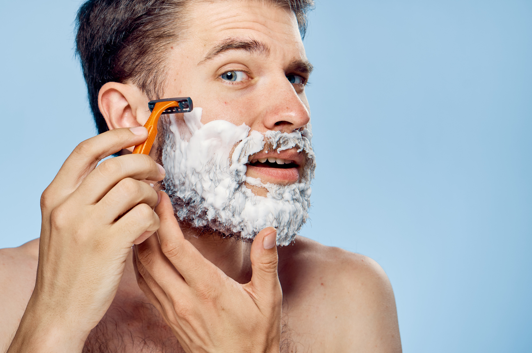 Man with Shaving Foam Facial Skin Care Hygiene Lifestyle